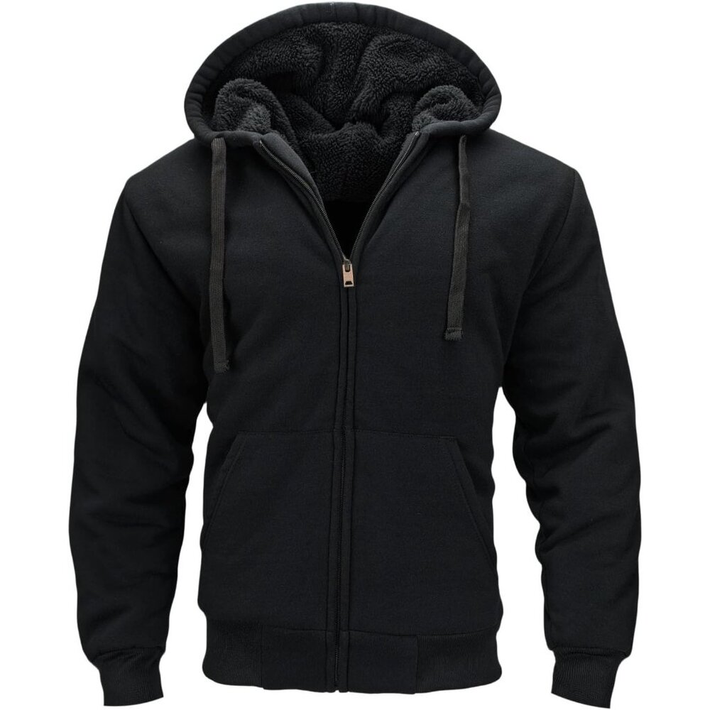Lined Hoodies for Men Heavyweight Full Zip Up Sweatshirt Thick Fleece Jackets - Picture 4 of 6